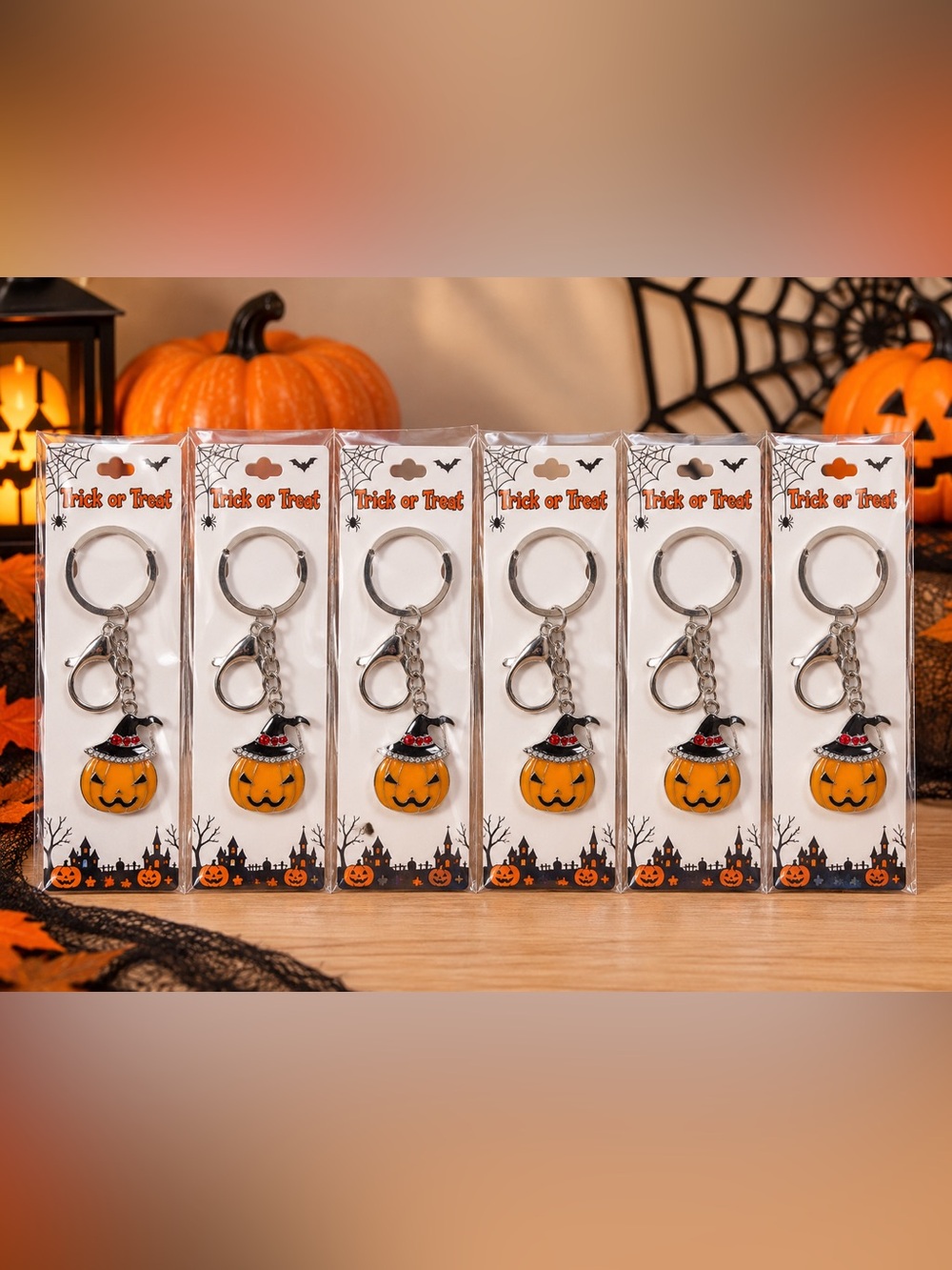 6 Halloween pumpkin silver bag charms